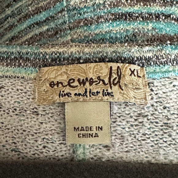 One World women’s size XL green stripe terry brad embellished long sleeve top - Picture 5 of 10